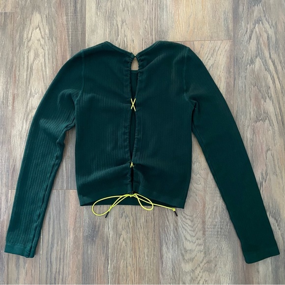 Zara Forest Green Open Back Top with Neon Yellow Tie - Picture 2 of 11